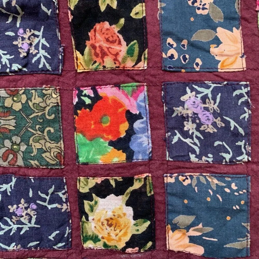 Vintage Casey & Max Vest Multicolor Floral Patchwork Checkered Tie Waistcoat Black Size M - Image 8