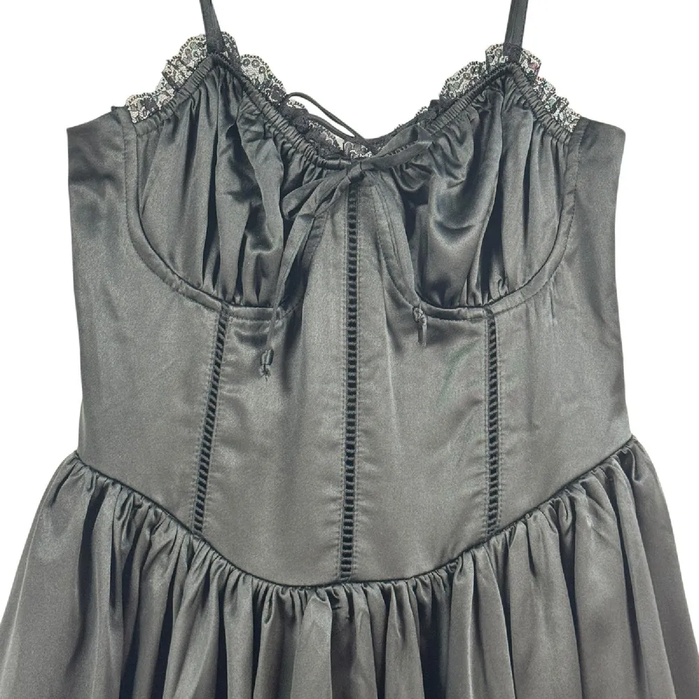 Whimsigoth Sexy Black Mini Dress Lace Corset Party Dress Sz M Witchy Fairy Goth‎ Size M - Image 9