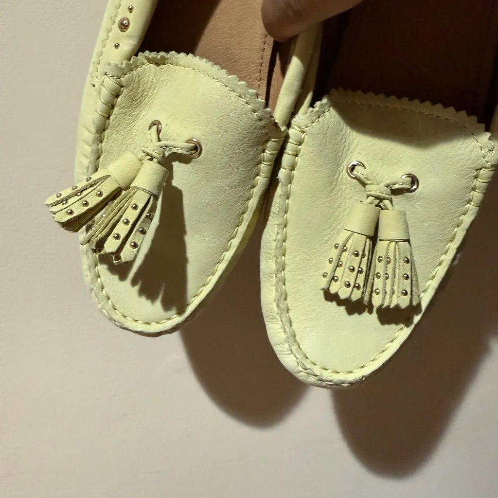 Coach Norfolk‎ Tassel Loafer Flats 9B Tan Beige Yellow Studded Nubuck NWOB U Size 9 - Image 5