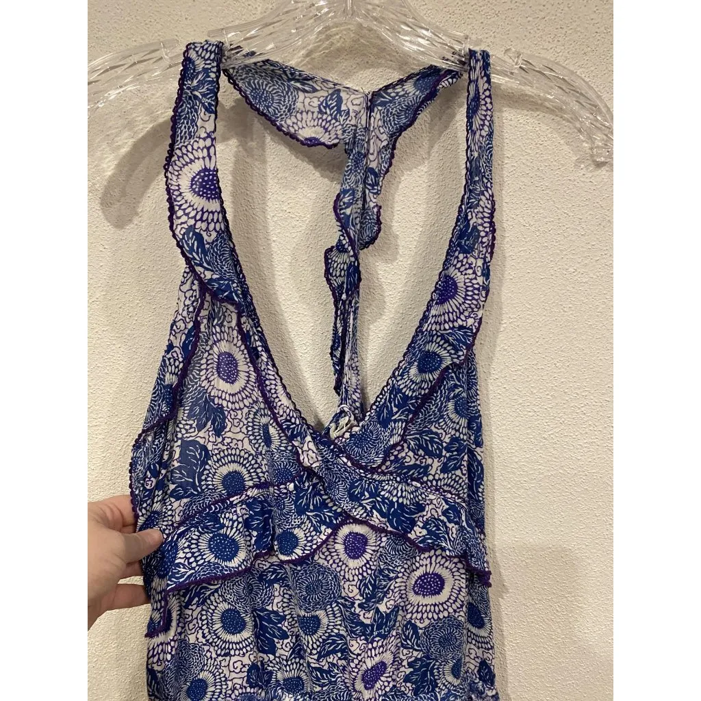 Poupette St Barth Dress Womens Small Blue Floral Ruffle Racerback Boho Tiered - Image 2