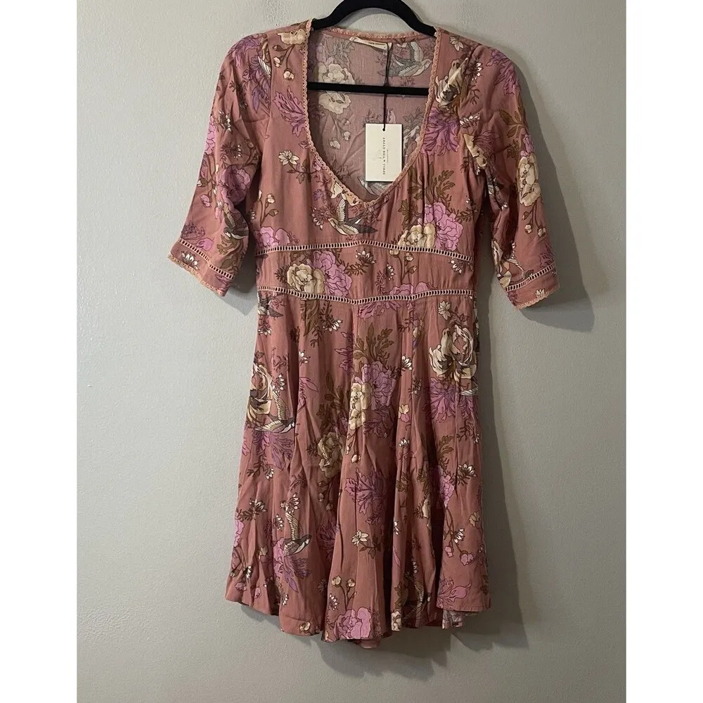 SPELL AND THE GYPSY Rosa 90s Mini Dress Size Small Pink‎ NEW Floral Whimsical Pink - Image 3