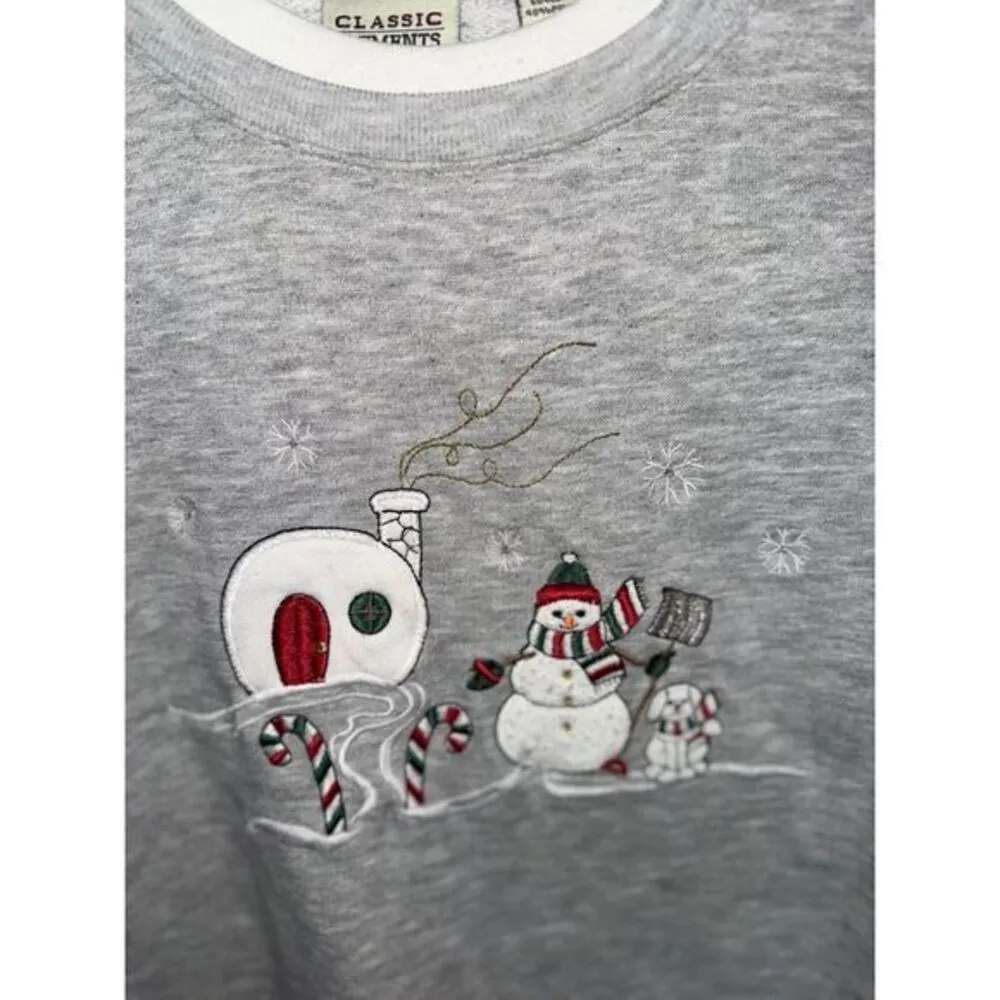 Classic Elements Winter Holiday Snowman Graphic Crewneck Sweatshirt Grey Size XL Gray - Image 3