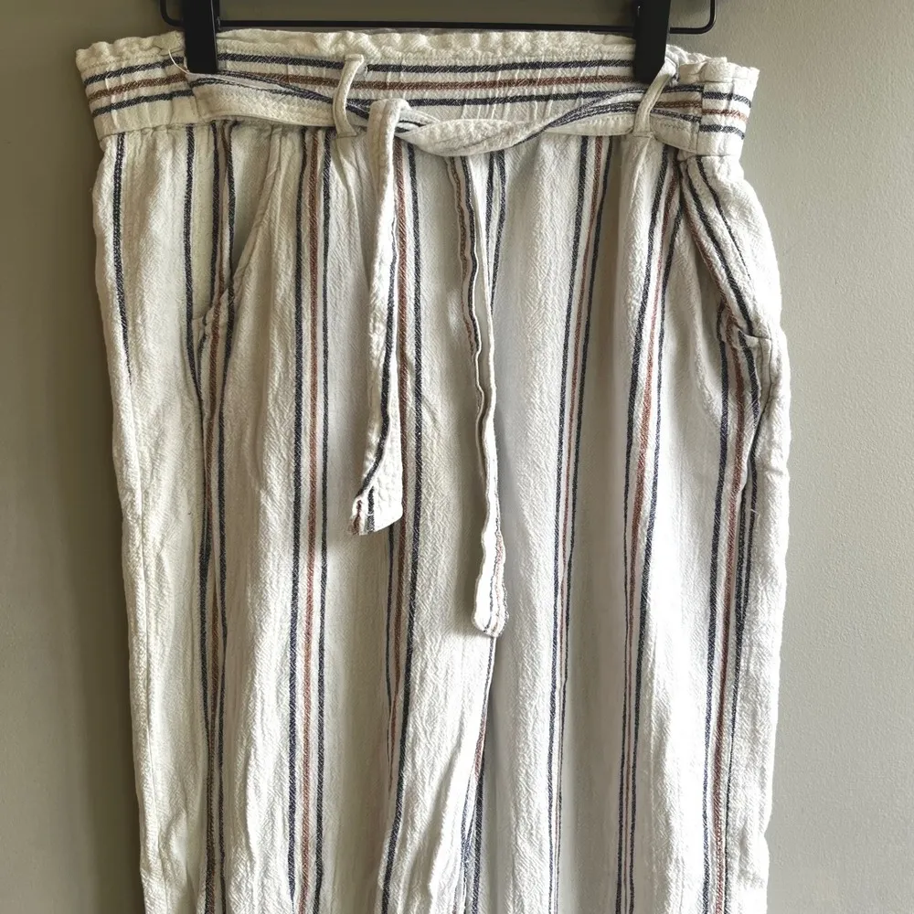 Jolt Striped Shorts Womens L Large Casual Summer Boho Beige Brown Blue Linen - Image 4