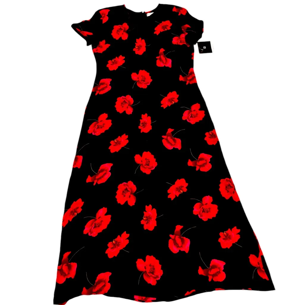Valerie Stevens NWT Silk Maxi Dress Black Red Floral Poppy Size 12 Vintage Rare - Image 4