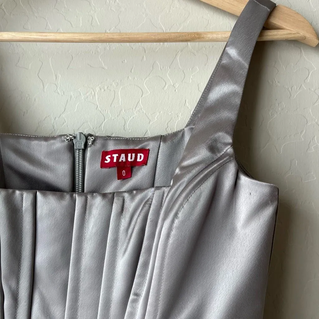 Staud Dress Landscape Silver Square Neck Corset Velvet Satin Mini Dress‎ Size 0 - Image 5