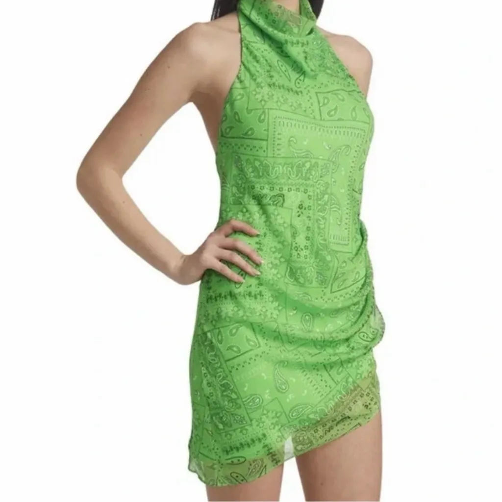 Amanda Uprichard Samba Green Bandana Handkerchief Halter Dress Size Small - Image 5