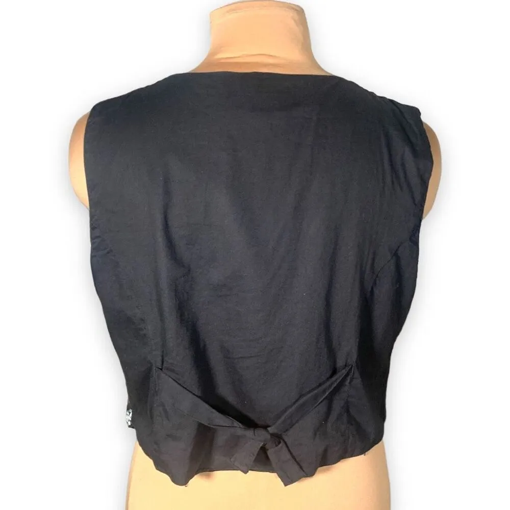 Vintage 90s Embroidered Folk Art Vest Black Colorful Vneck Waistcoat Large - Image 7