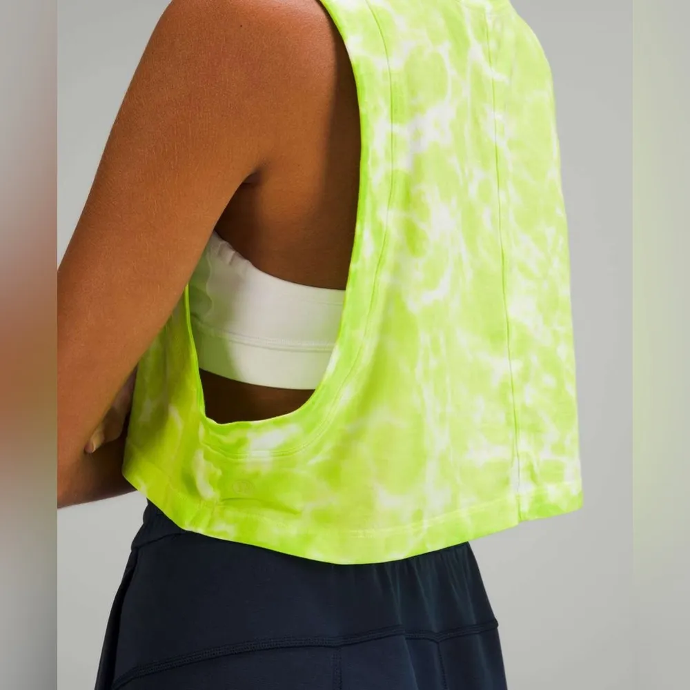 LULULEMON All Yours Cropped Tank Top in Marmoleado Tie Dye Eccentric Lime Size 8 - Image 5