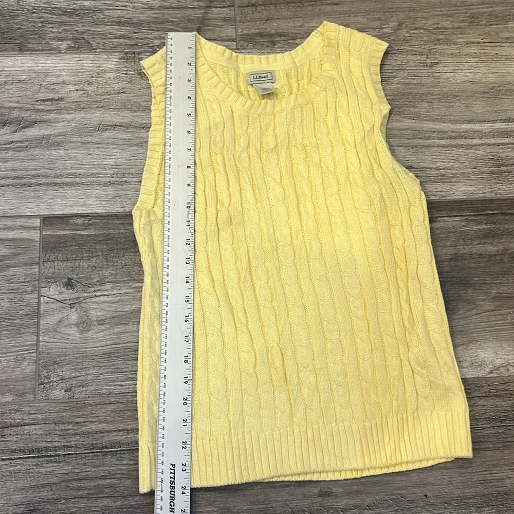 L.L.BEAN SWEATER VEST Sz S-REG YELLOW CABLE KNIT SLEEVELESS PULLOVER 100% COT#99 - Image 3