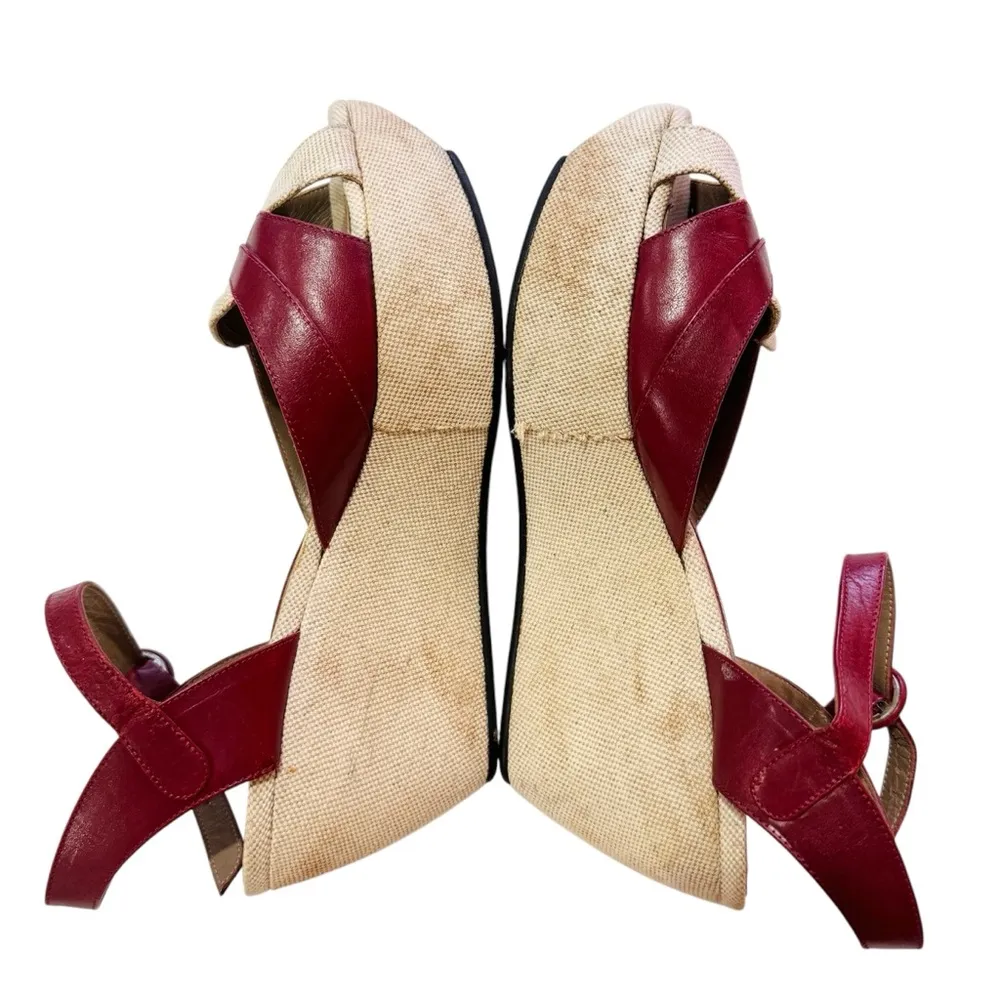 MARNI red leather wedge sandals MADE IN ITALY Size 8 - Image 3