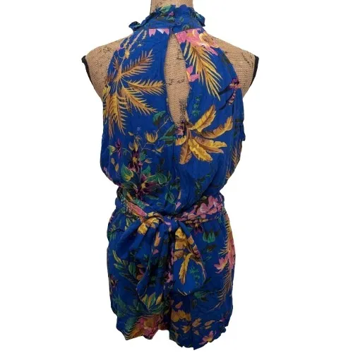 Rachel Roy Floral Palm Print Romper Blue Sleeveless‎ Tie Waist Summer Size Small - Image 4