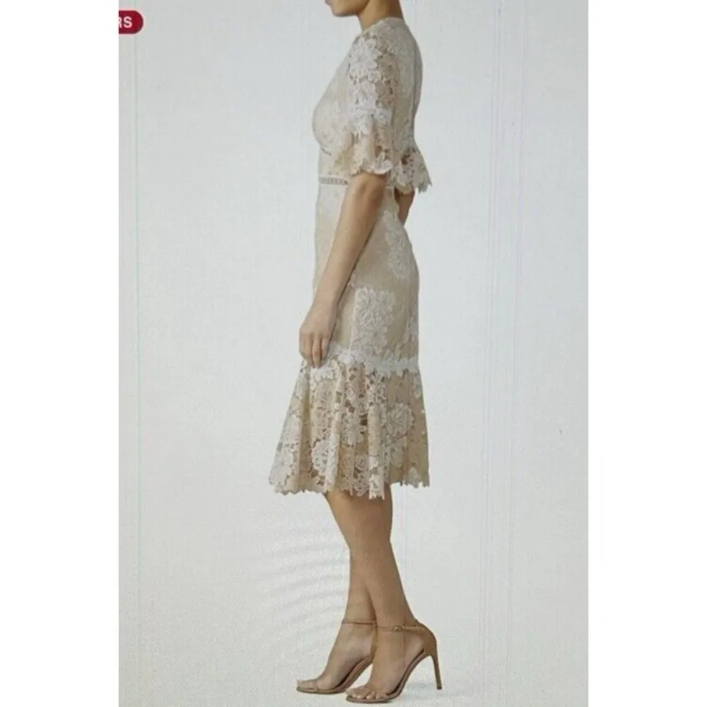 Saylor “Maggy” Floral Lace V-Neck Short Sleeve Sheath Midi Dress Cream Size S - Image 4