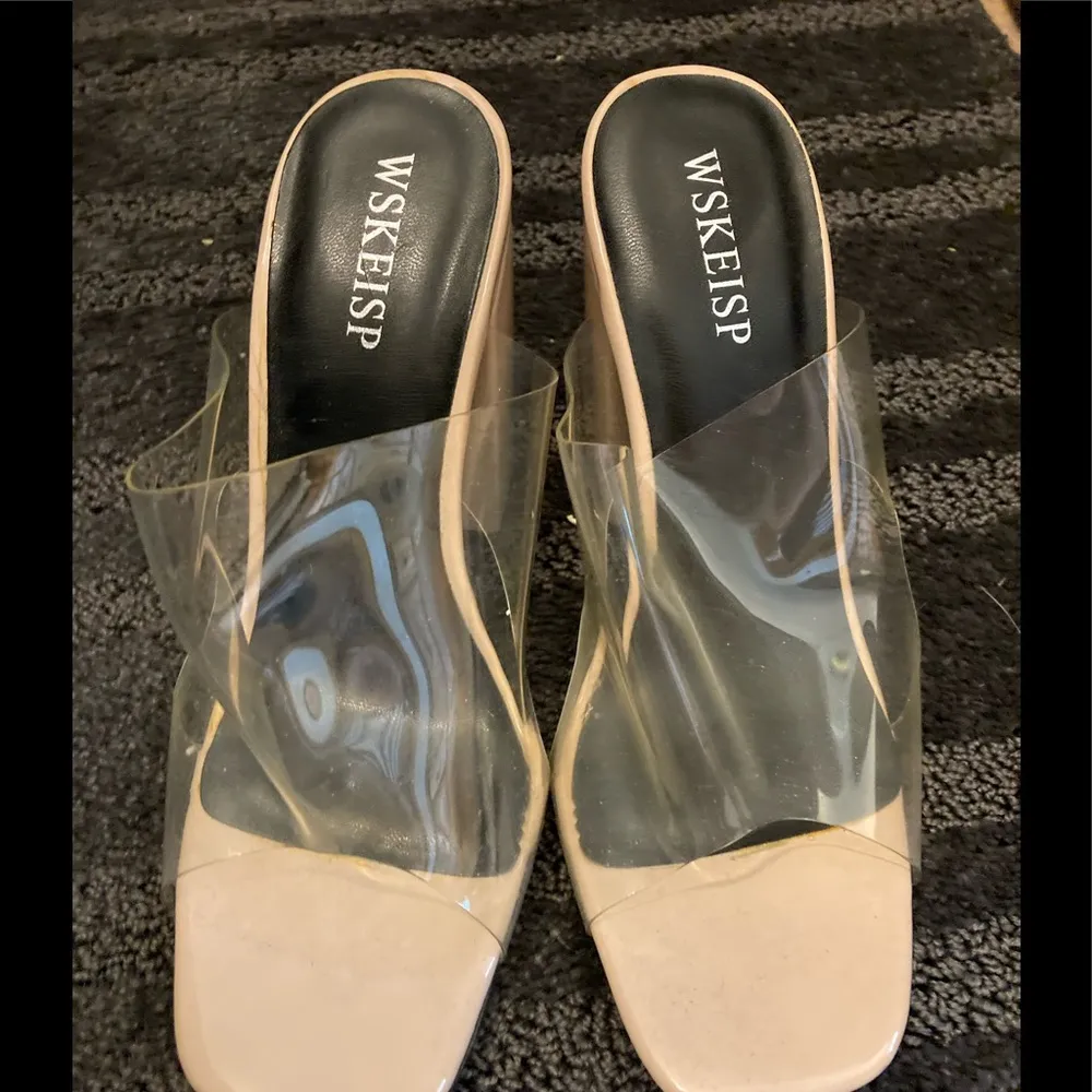 Lavishly Paris Clear Heeled Mules Sandals Wedges. Size 7 - Image 4