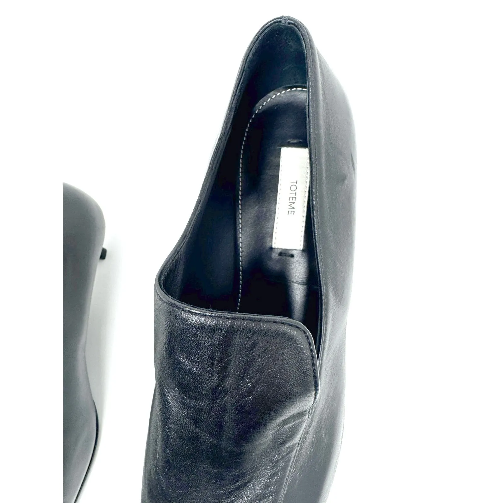 Toteme Leather Kitten Heel Loafers Black Slip - Image 9