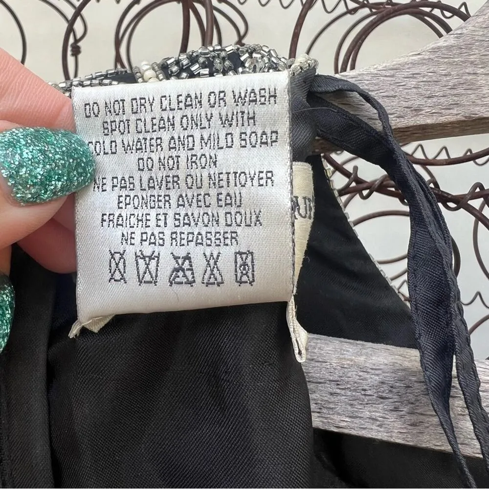 Vintage Adrianna Papell Boutique Evening Black Silk Beaded Daisy Floral Blouse - Image 6