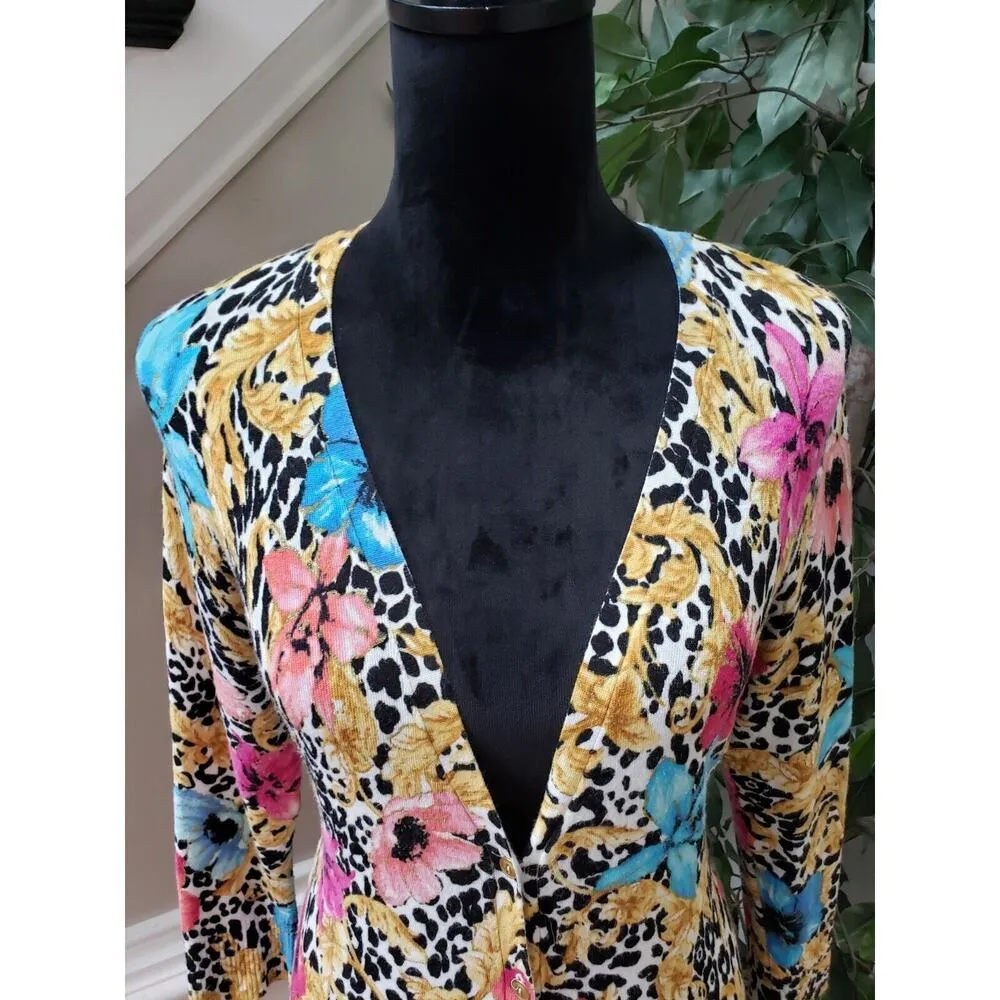 Cach'e Women Multicolor Floral Rayon Long Sleeve Button Front Cardigan Sweater M Size M - Image 4
