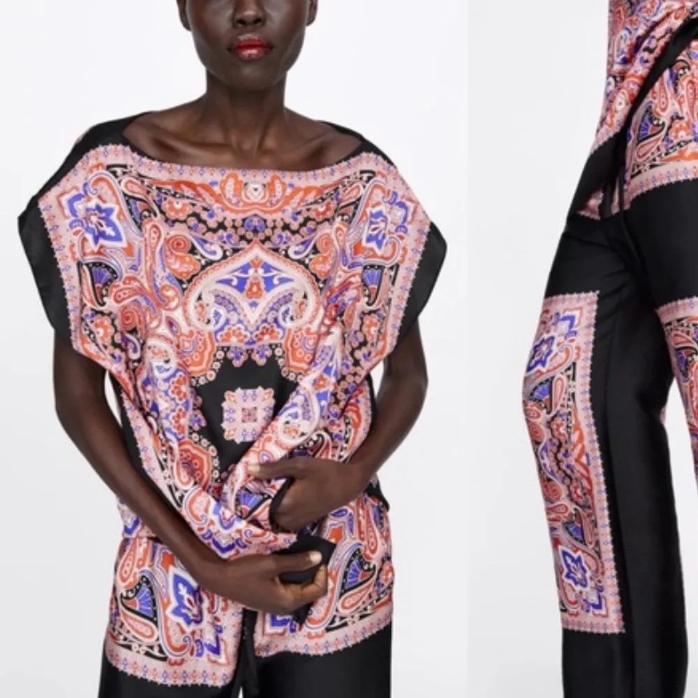 ZARA Paisley Printed Boat Neck Flowy Top Blouse Size M NEW - Image 7