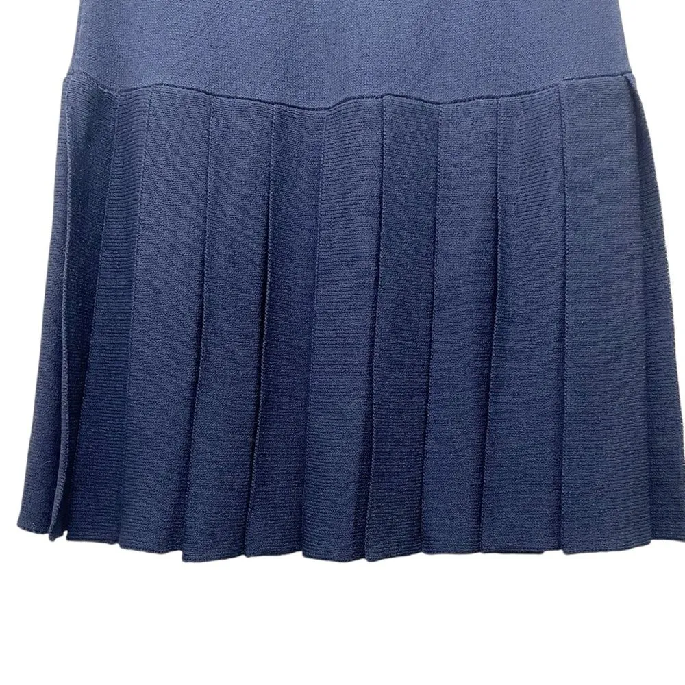 St. John Basics Navy Santana Knit Pleated Skirt Women’s Size 6 USA Knee Length - Image 7