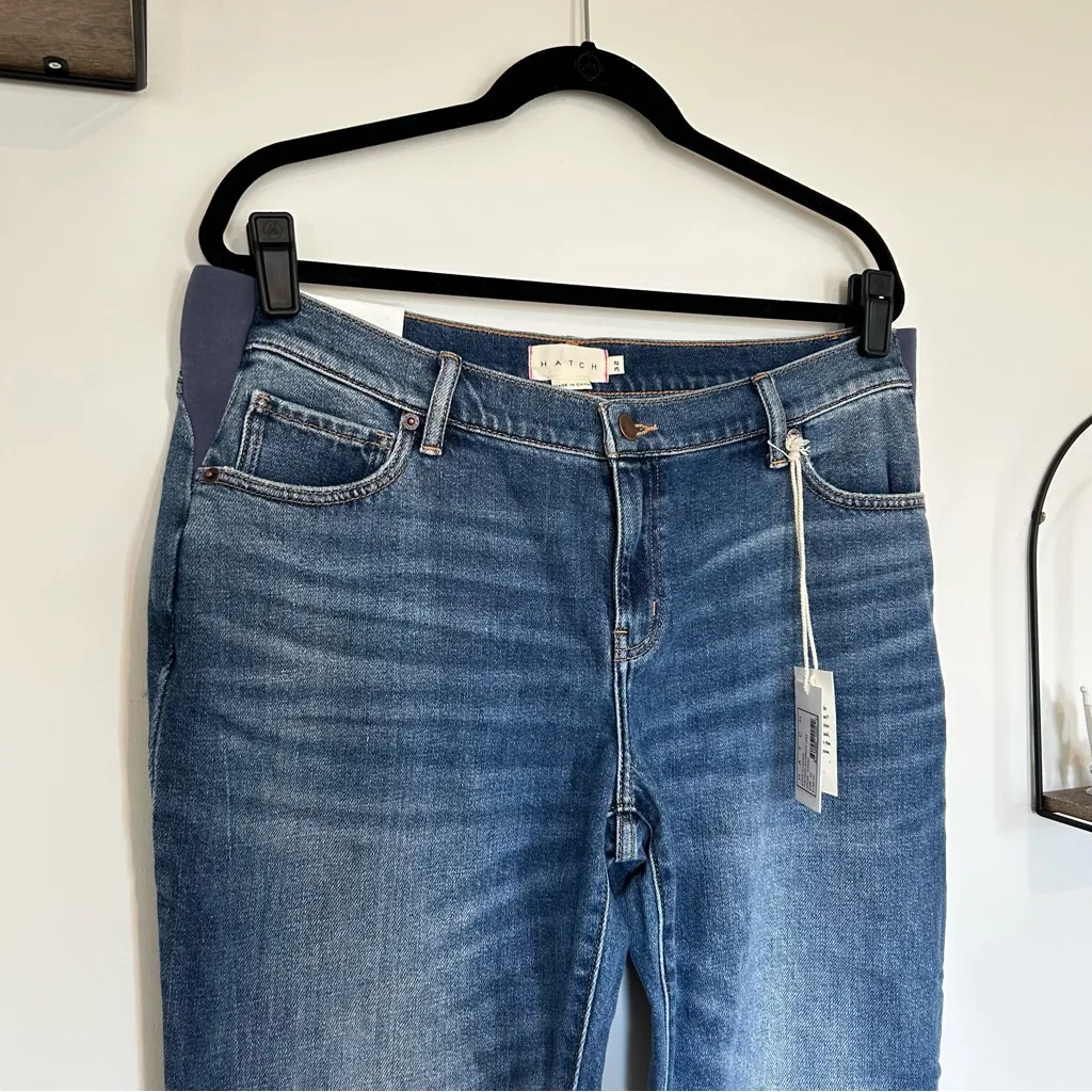 NWT Hatch The Crop Under Belly Kick Flare Cropped Jeans Size 32 Blue - Image 3