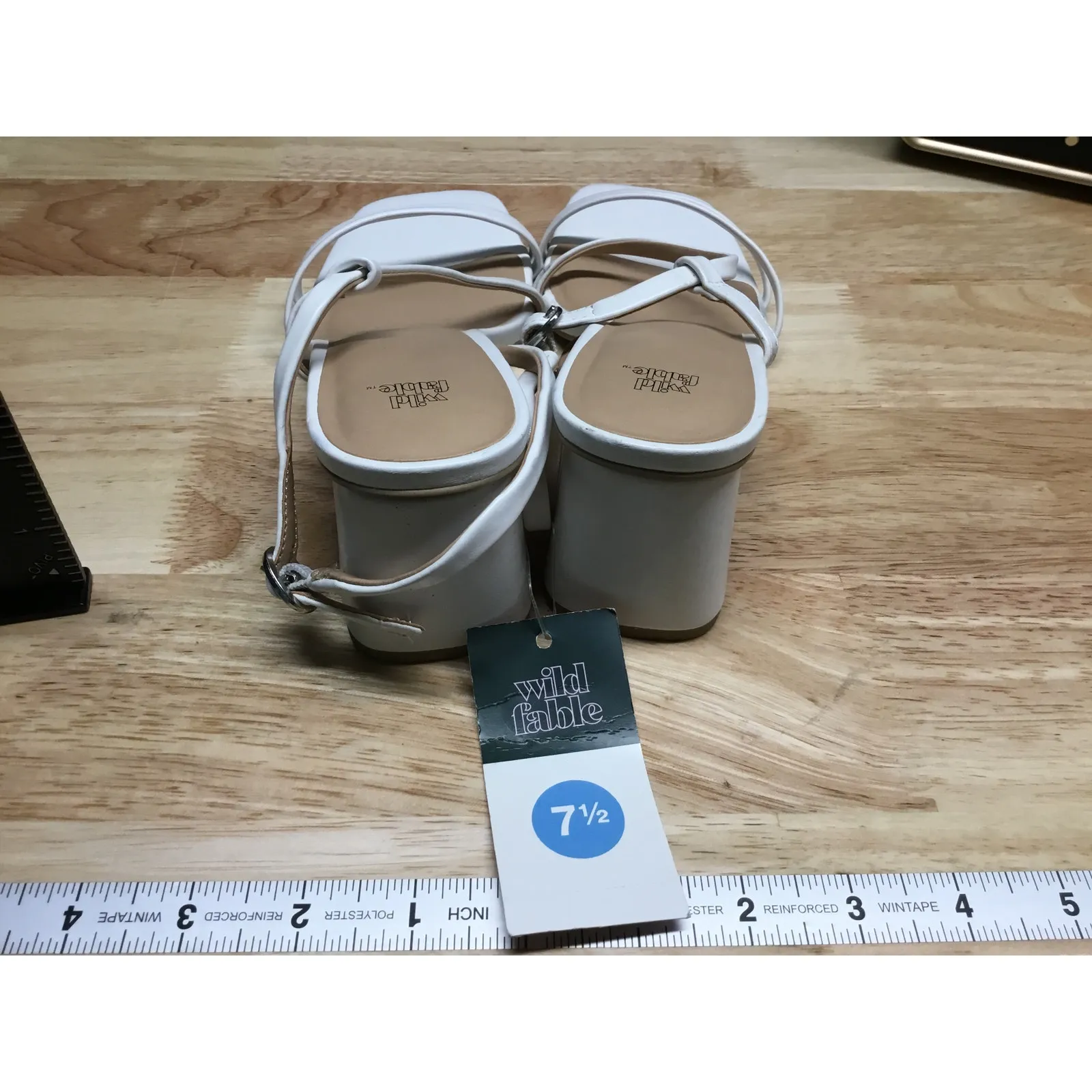 Wild Fable Strappy Sandals Women's 7.5 White Leather Slip-On Blaire Block Heels - Image 5