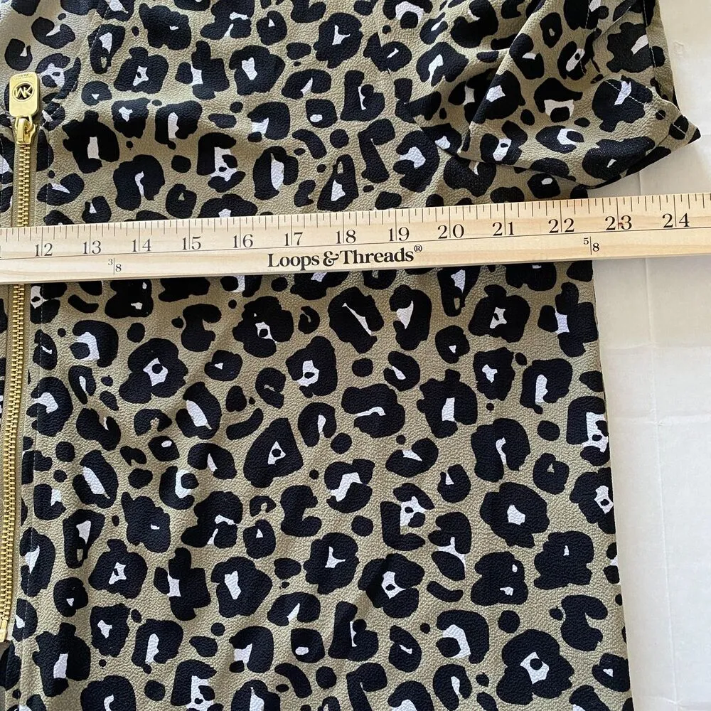 Michael Kors Animal Print Short Sleeve Belly Opening Blouse Top Sz L - Image 5
