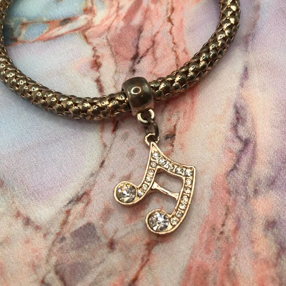 Vintage Music Note Stretchy Metal Bracelet Gold - Image 2