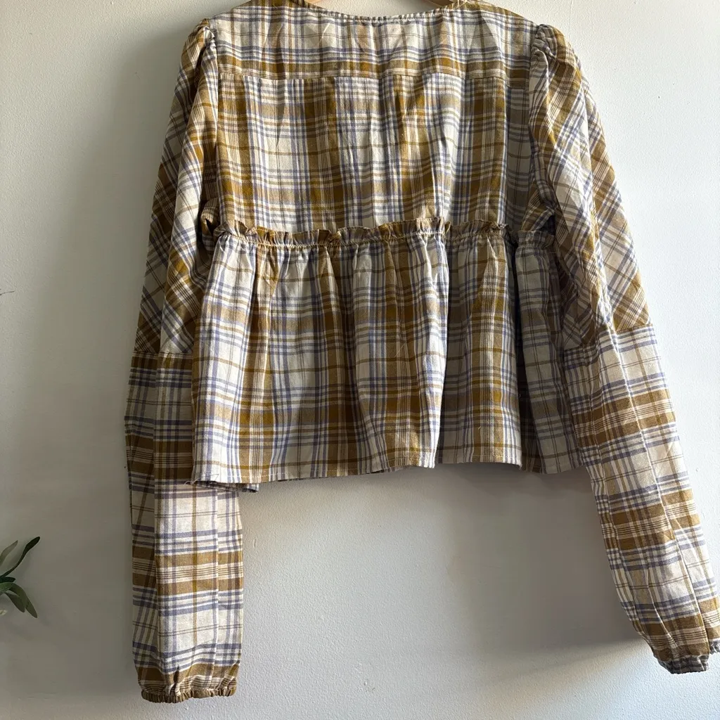 So Me Plaid Blouse in Brown and Cream Size L - Image 4