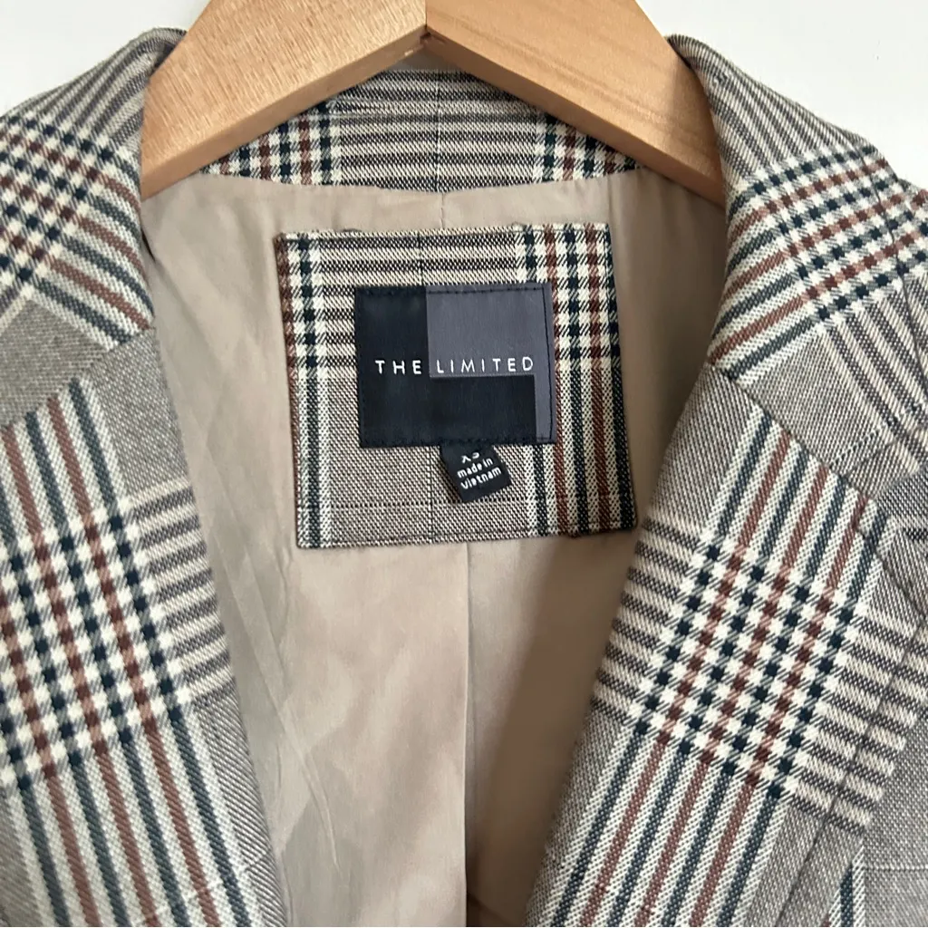 The Limited Brown and Gray Light Academia Preppy Checkered Blazer - Image 3