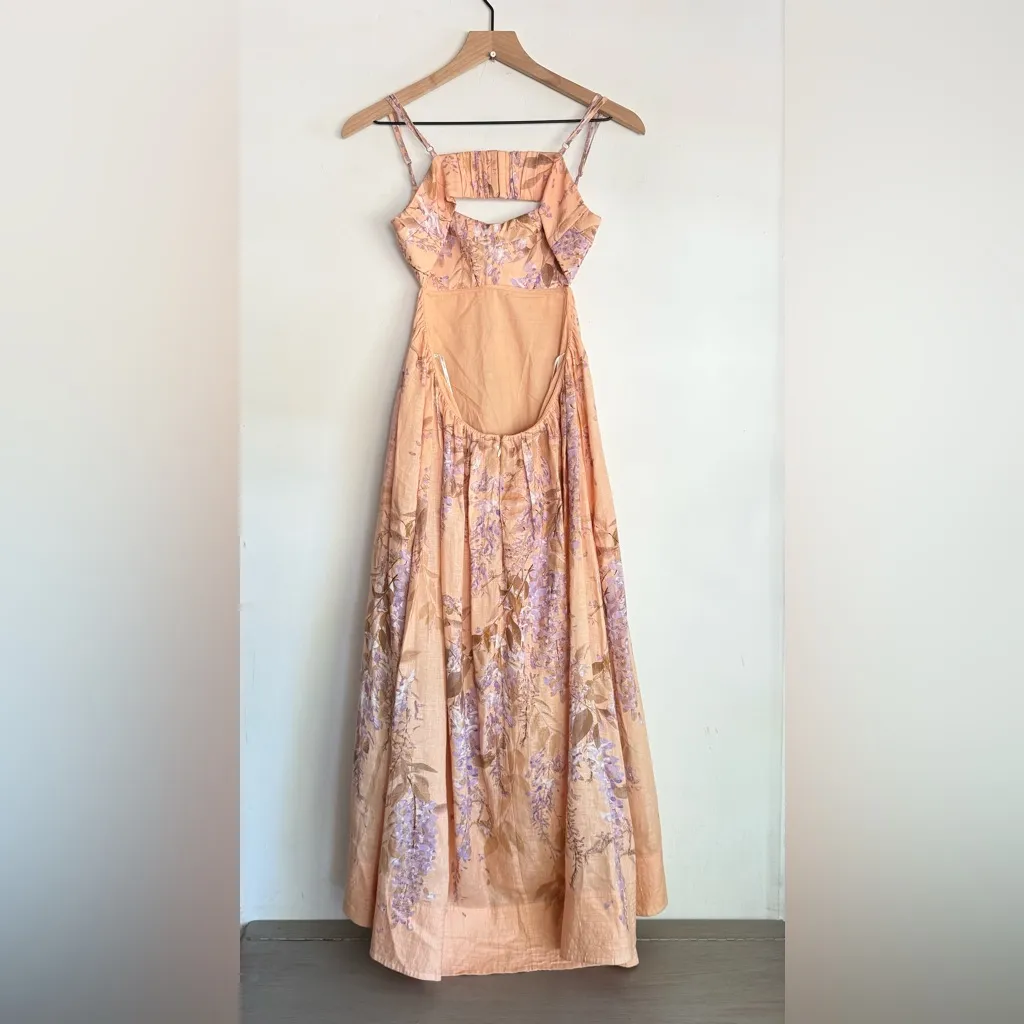 Zimmermann Rosa Bralette Linen Floral Midi Dress Lilac Wisteria AU0 US (2-4) - Image 6