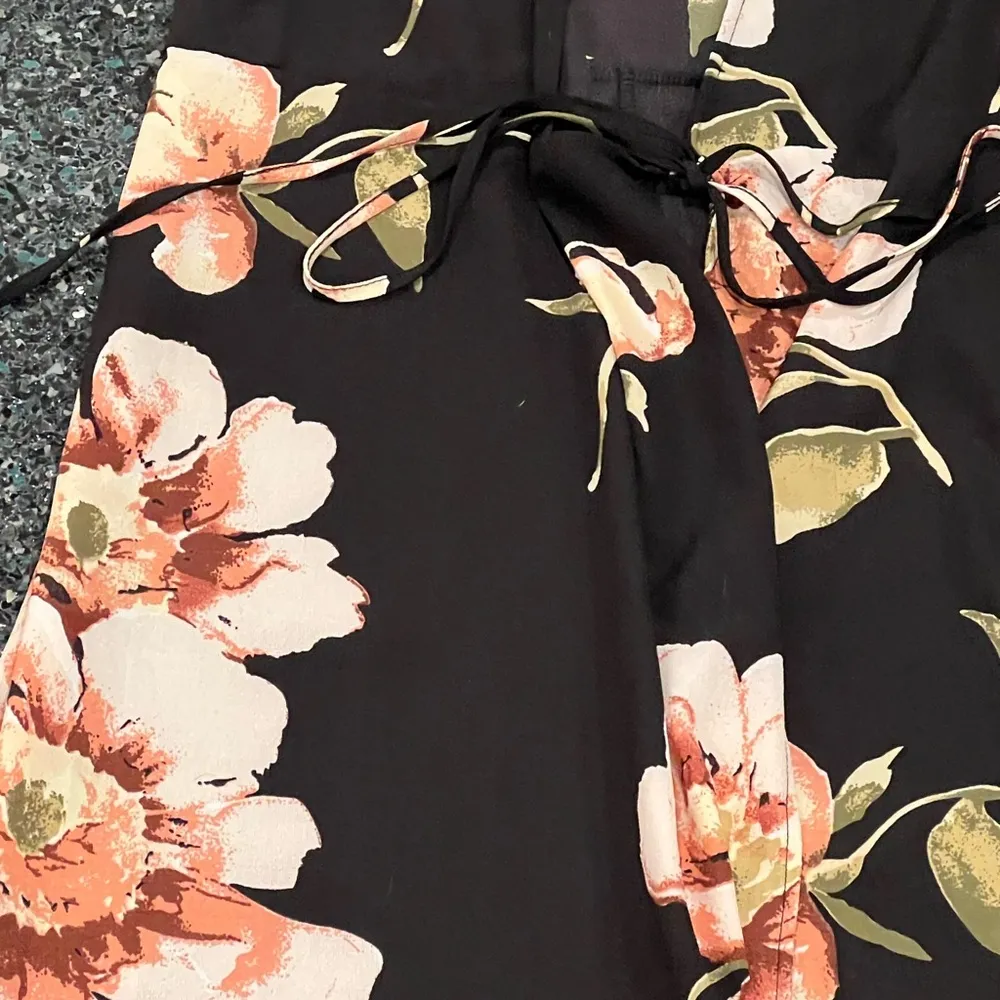 Women’s Black Floral Small Tie Front Short Sleeve Bathing Suit Coverup Dress - Image 2
