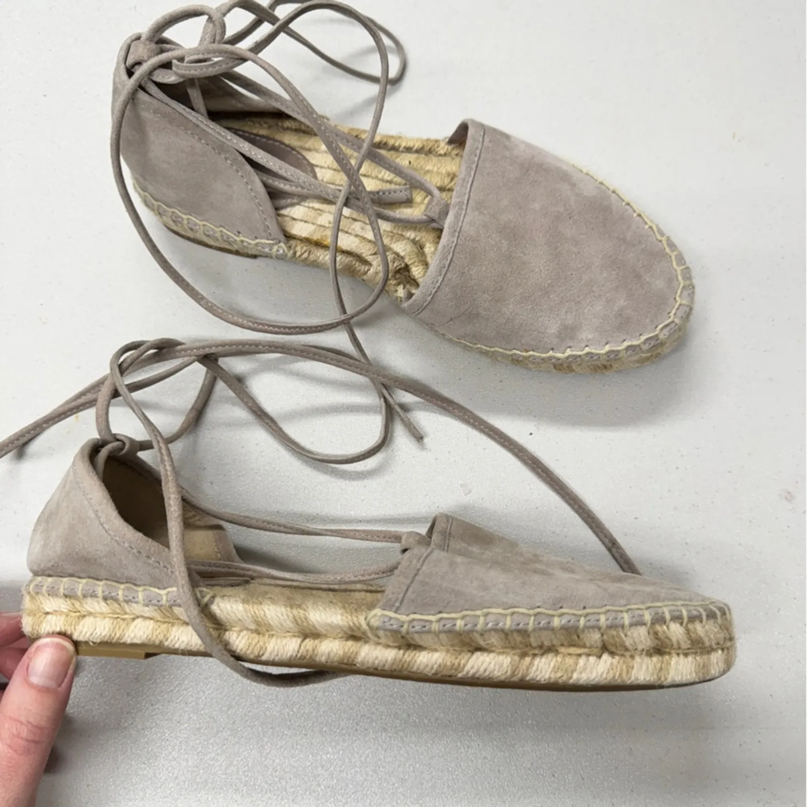 Frye Beige Leather Espadrille Flats Sandals Womens 6.5 Beachy Comfort Lace Up - Image 2