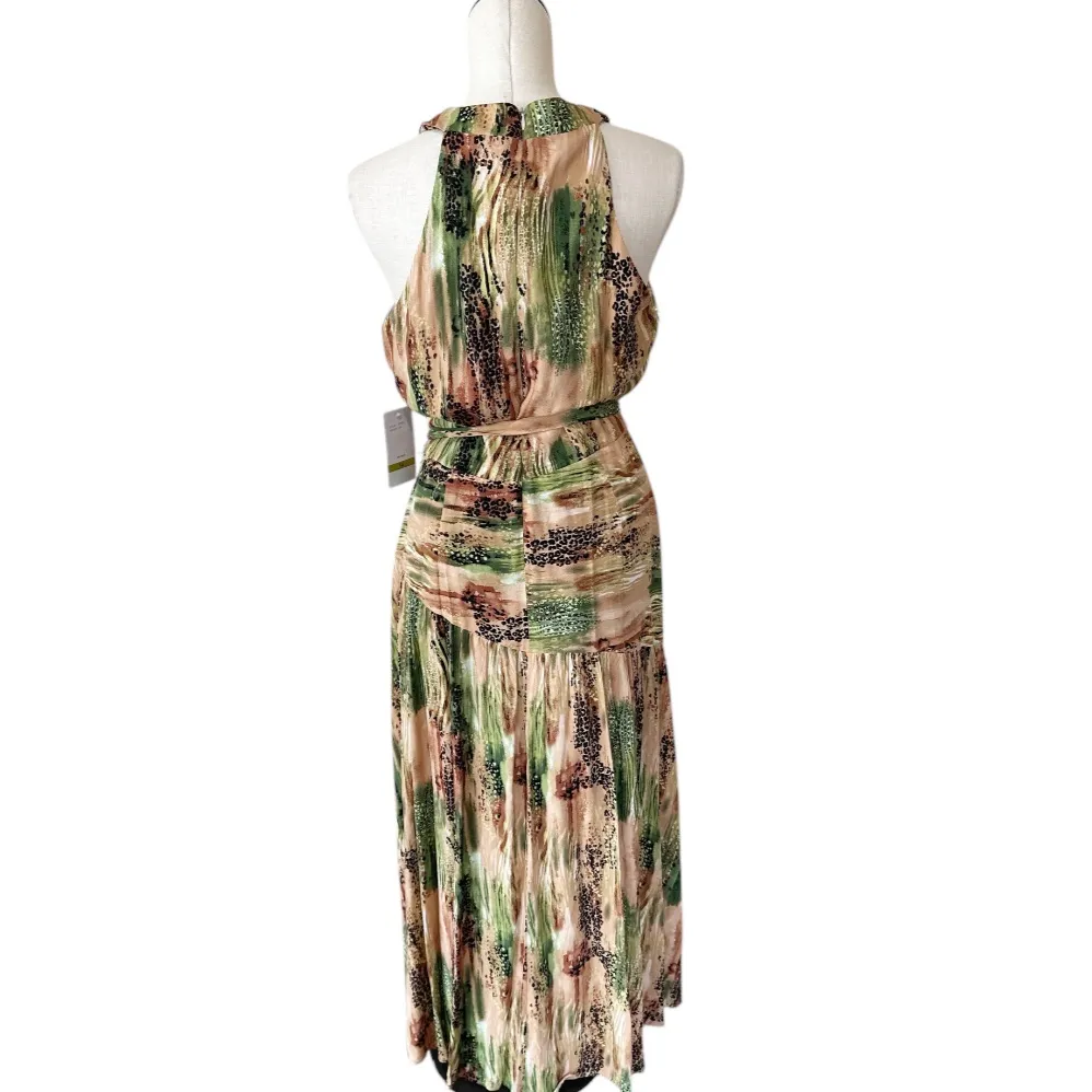 NWT Maison Tara Halter Neck Belted Animal Print Maxi Dress Olive Coca Green Size 14 - Image 6