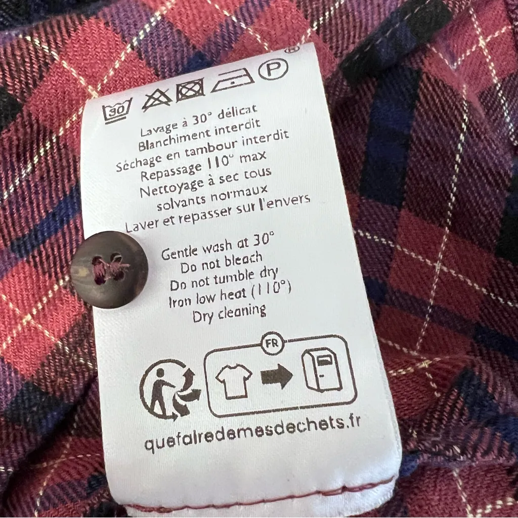 Sezane Lealys Button Down Top In Check Plaid Sz 38 / M - Image 8