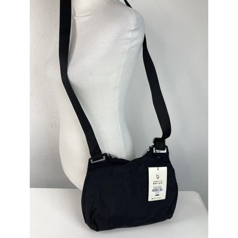 New Baggallini Haley Large Crossbody Black Bag Purse Womens Nylon Double Zipper - Image 2