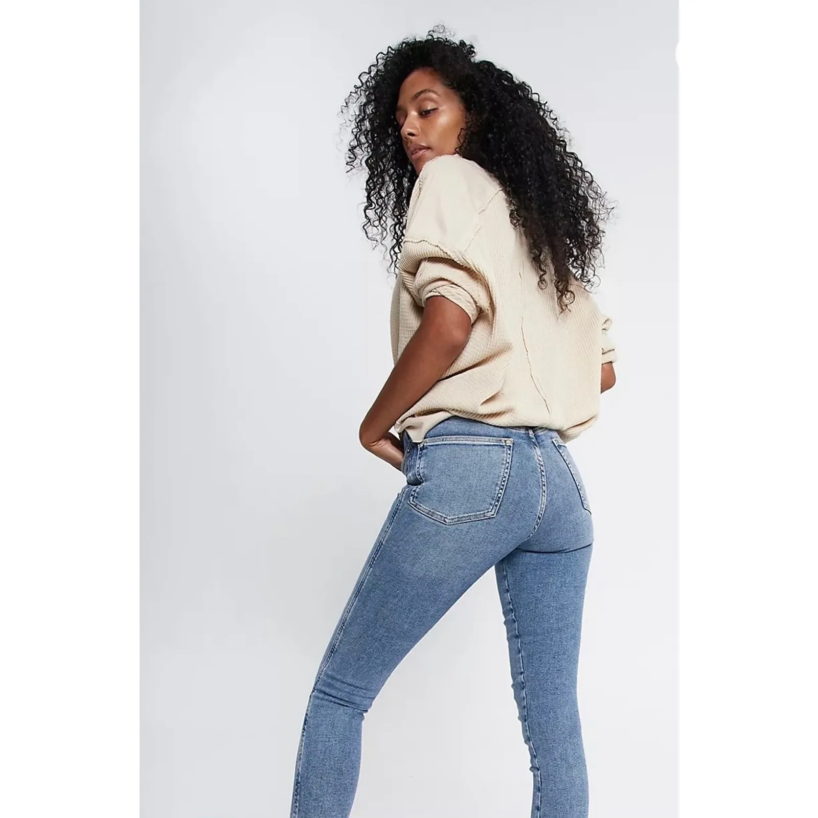 Free People Women Skinny Jeans 25 Blue Raw Hem High Rise Stretch Y2K Indie Denim - Image 5