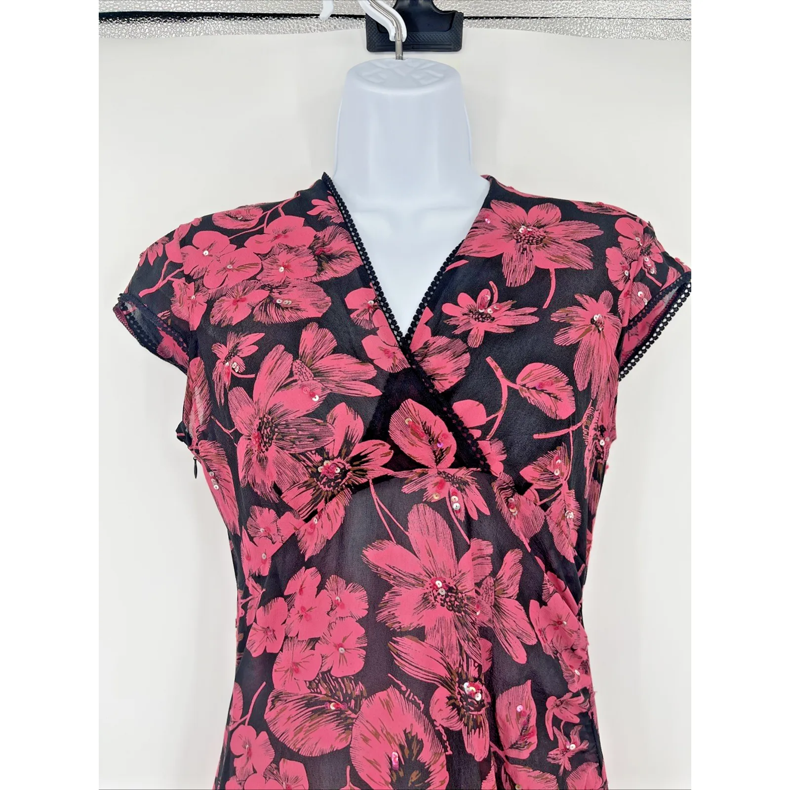 Y2K Sheer Maxi Babydoll Dress Floral Sequin Romantic Fairy Grunge Whimsigoth Black Size 4 - Image 3