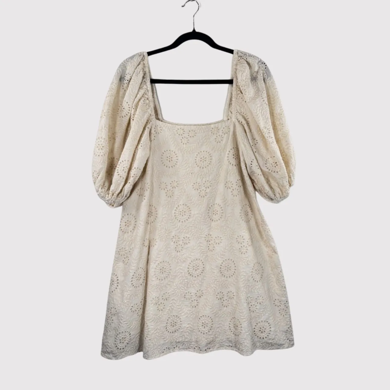 Jen's Pirate Booty Womens Dress Beige Mini Eyelet Puffed Babydoll A Line Small - Image 2