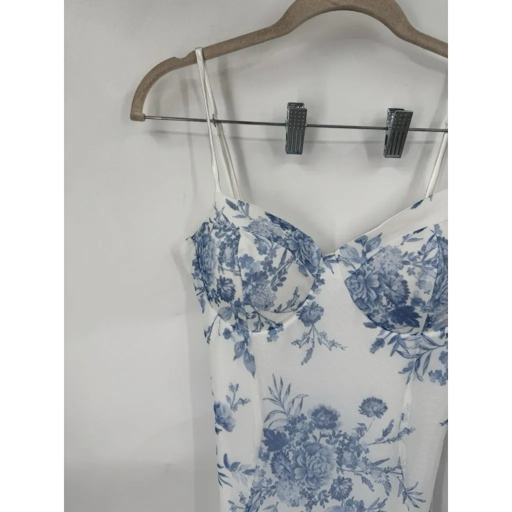 Lovesome Milk Maid Prairie Floral Maxi Dress Women S White Blue‎ Fairy Whimsical - Image 8