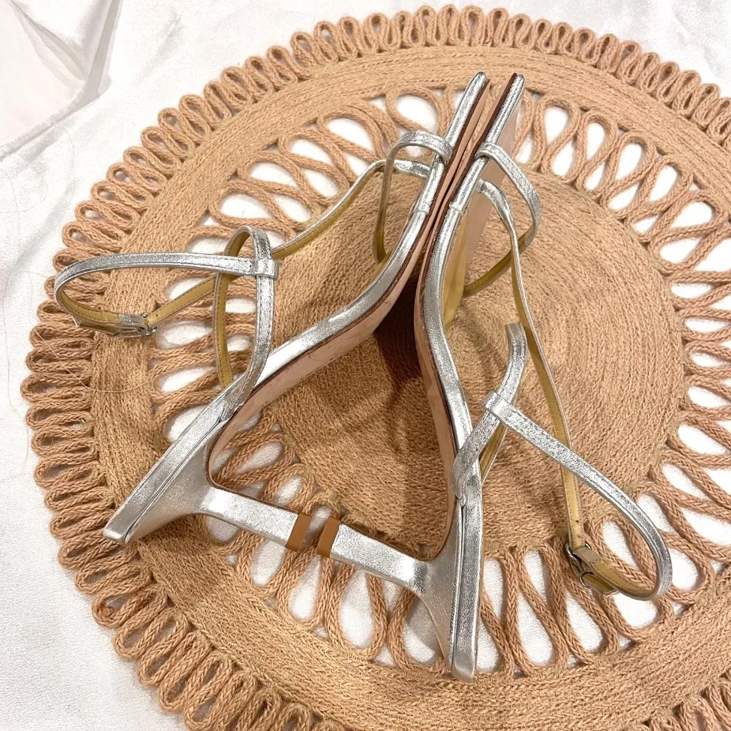 Aeyde Elise Leather Toe Post Sandals Silver Heel Size EU 37 - Image 12