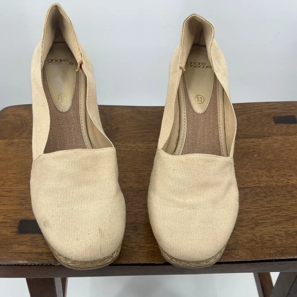 Andre Assous Canvas Expadrilles Womens Shoes Sz 11 Coastal Preppy Slip On Wedge - Image 3