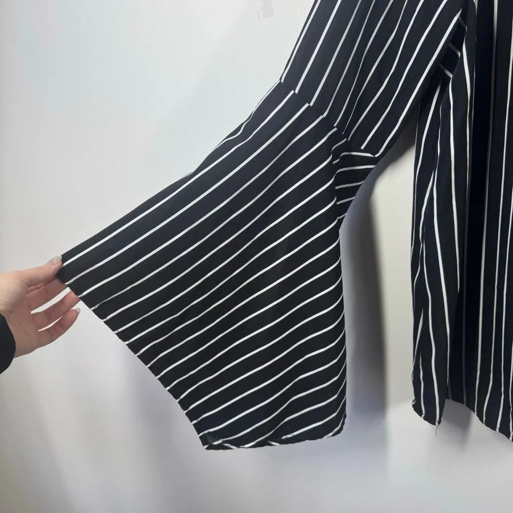 Savanna Jane Top Women M NWT Black Striped Long Hippie Sleeves Disco Boho Modest Size M - Image 3
