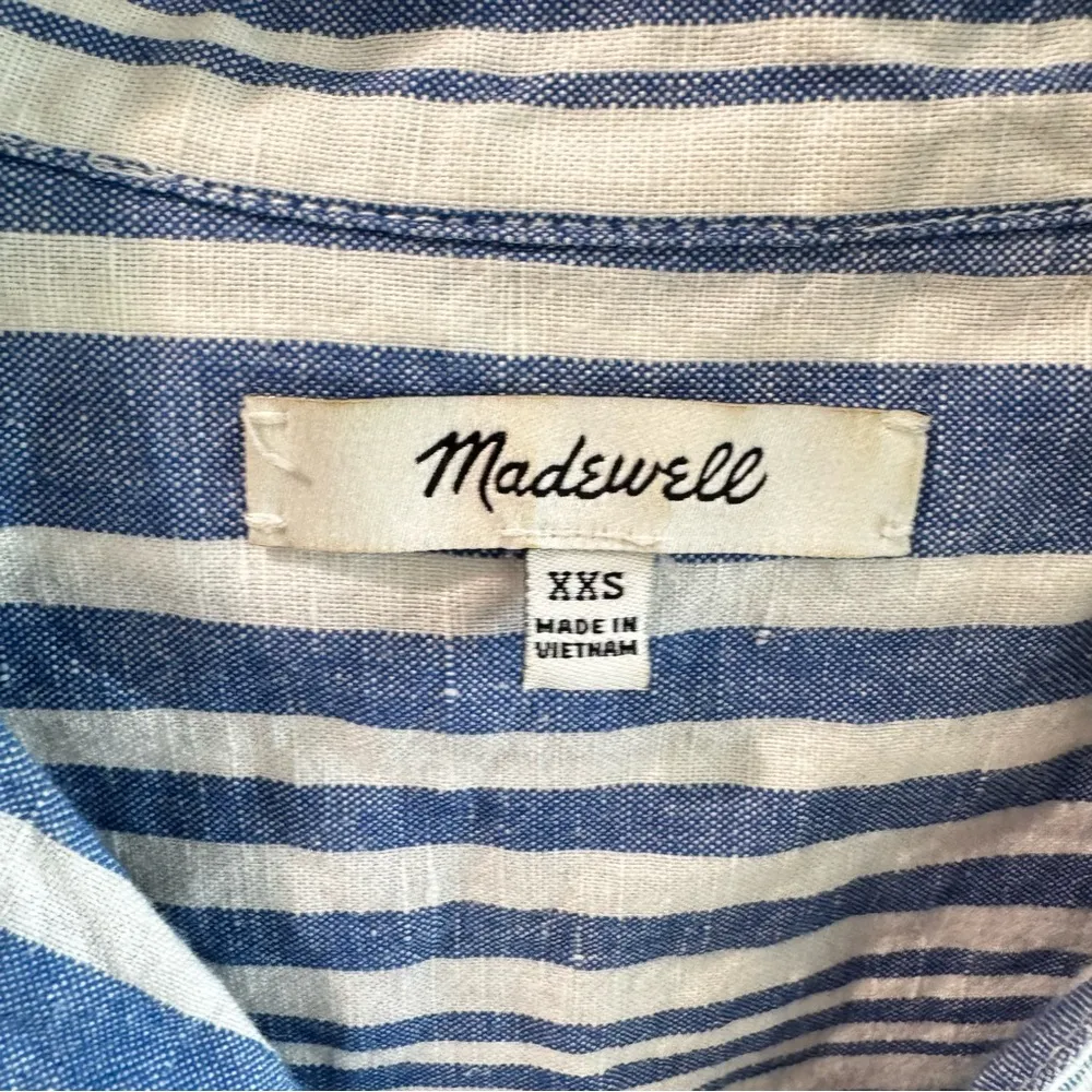 Madewell Linen Blend Courier Button-Back Shirt in Blue White Hinsdale Stripe XXS - Image 2