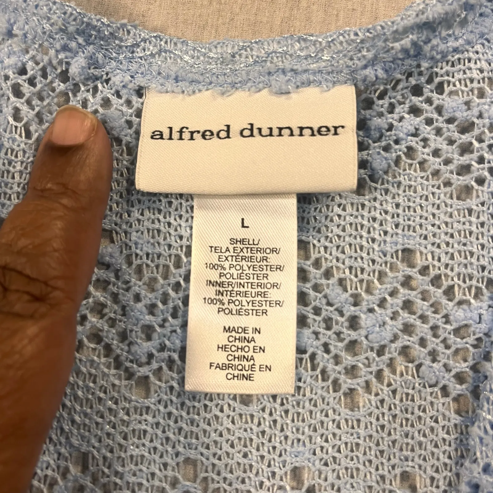 NWT Alfred Dunner Light Blue Open Knit Cardigan L 3/4 Sleeve Dressy Layering Top - Image 7
