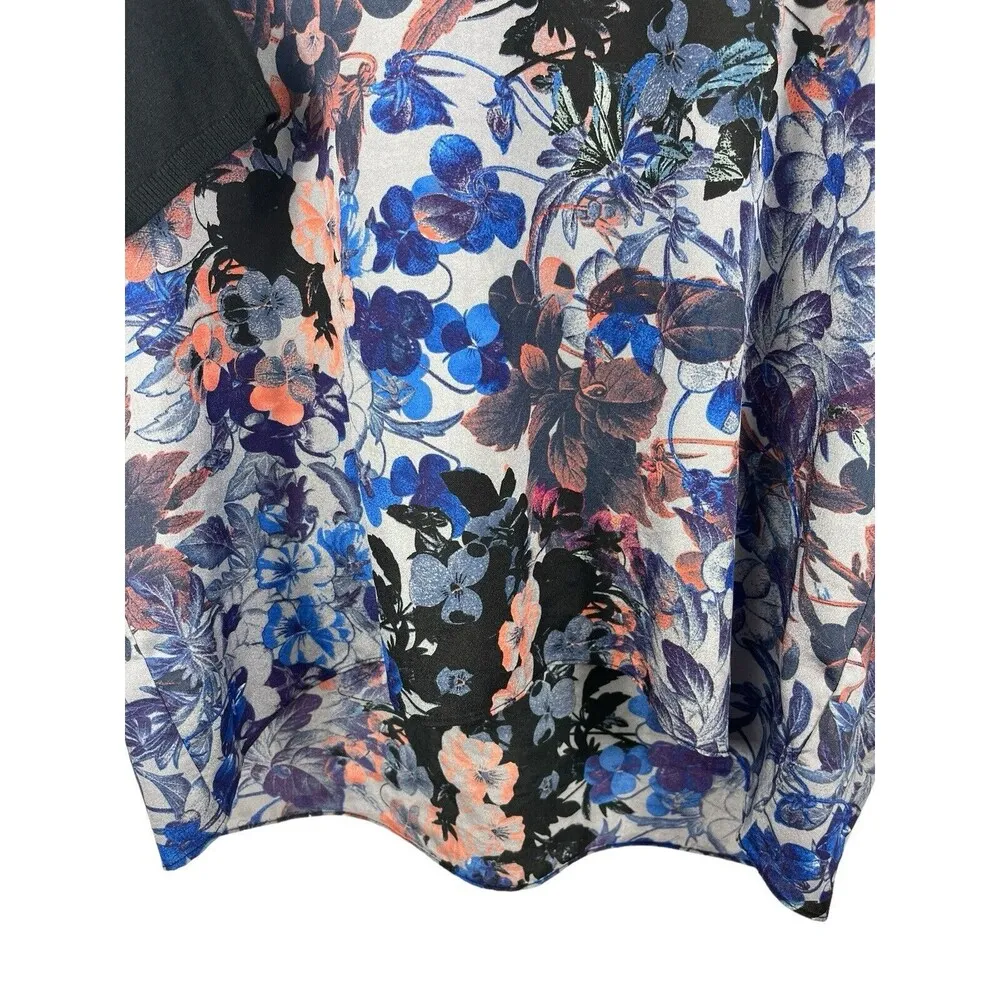 Anthropologie Yellow Bird Knit & Sheer Black Floral High Low Short Sleeve Top S - Image 5