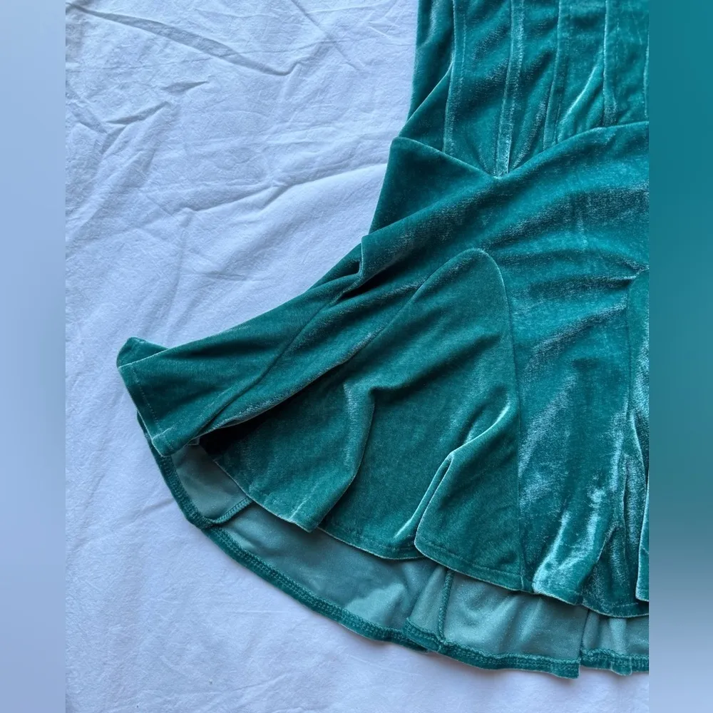 Urban Outfitters Teal Antoinette Velvet Bustier Mini Dress XS - Image 10