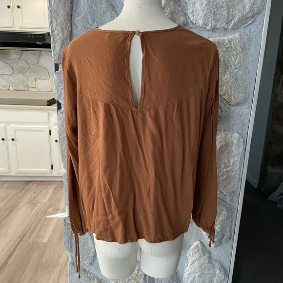 Charming Charlie Brown Blouse With Metal Detail Around Neckline-See Measurements - Image 2