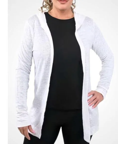 Sigrid Olsen White Linen Blend Hooded Lightweight Jacket Cardigan Beach Cover 1X - Image 1