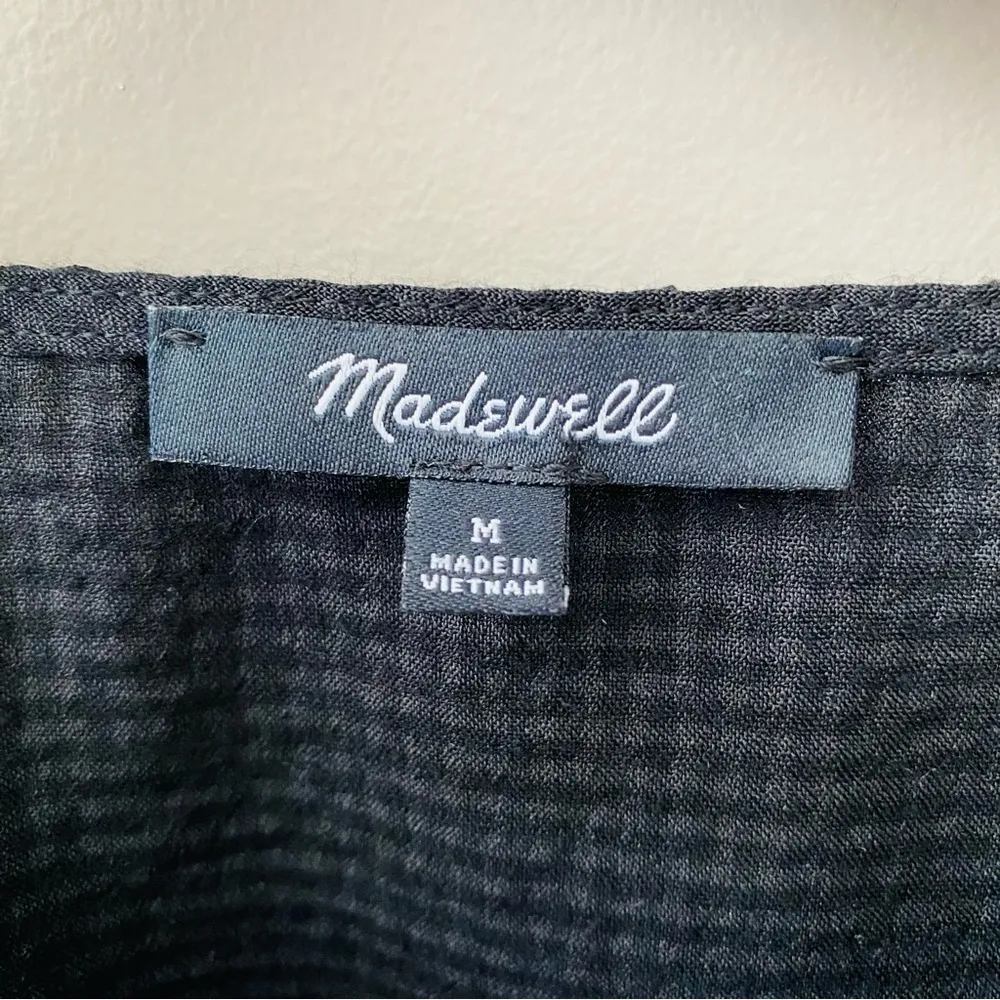 Madewell Checkered Print Wrap Blouse Black Sz Medium - Image 6