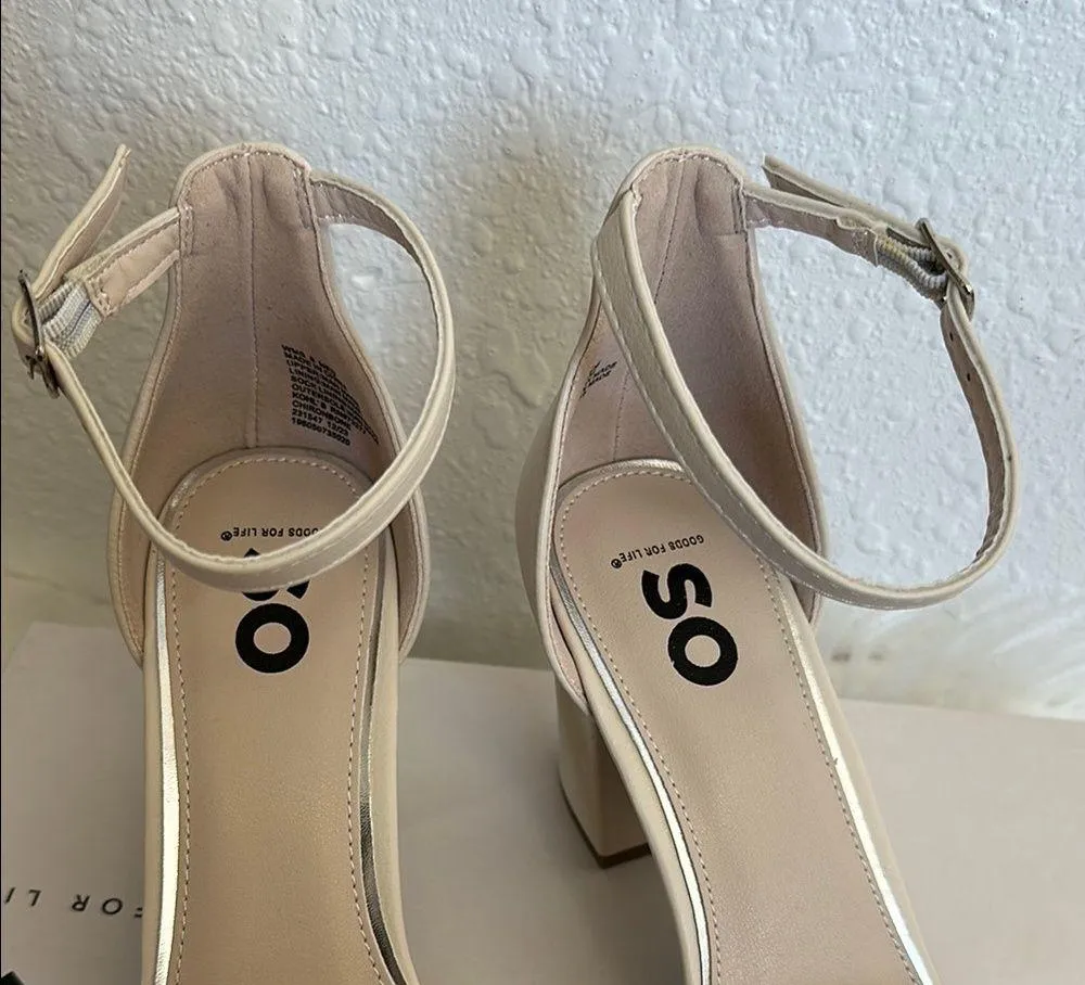 SO Chiron Block Heel Ankle Strap Special Occasions Heels Bone Color Size 8 - Image 3
