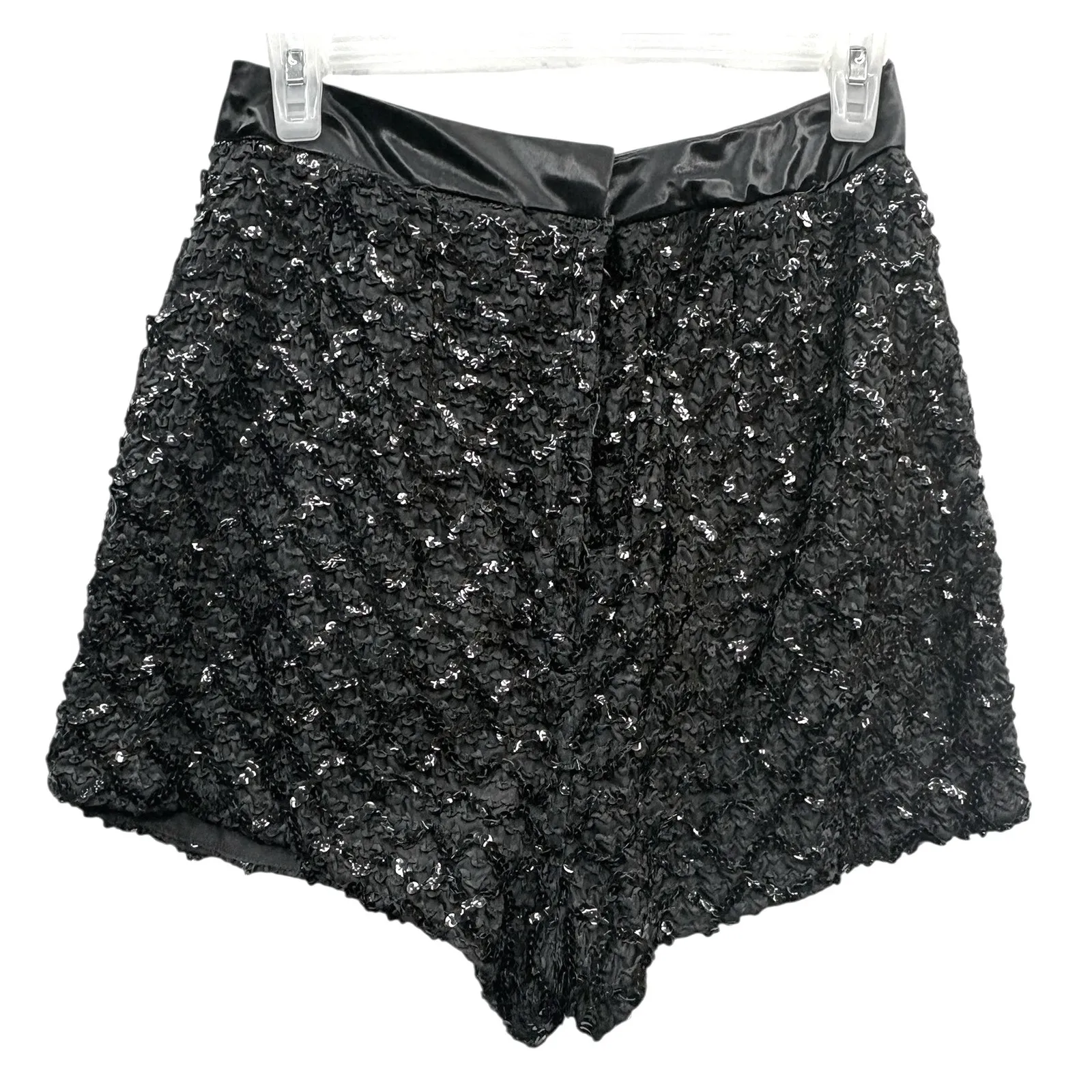 Vintage Women's Black Sequin Textured High Waist Shorts Glam Party Festival 12 - Image 2